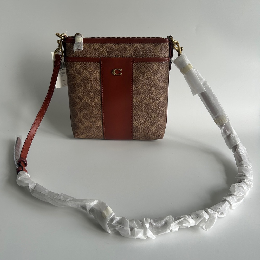 Coach Kitt Messenger Tan Rust Signature Canvas Crossbody Bag CC533 NWT